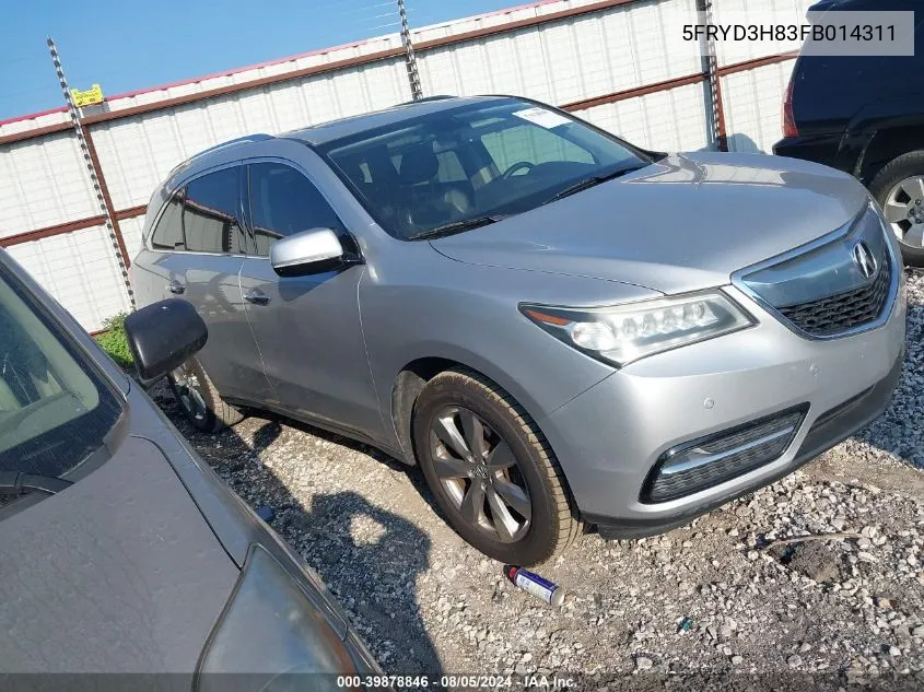 2015 Acura Mdx Advance Pkg W/Entertainment Pkg VIN: 5FRYD3H83FB014311 Lot: 39878846