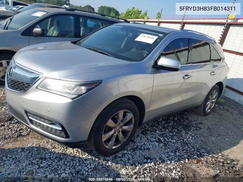 2015 Acura Mdx Advance Pkg W/Entertainment Pkg VIN: 5FRYD3H83FB014311 Lot: 39878846