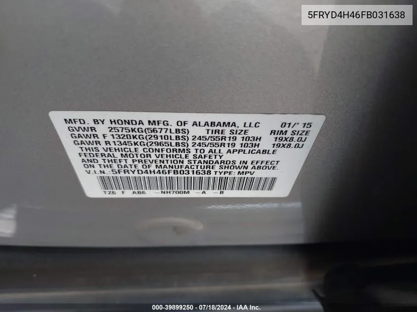 5FRYD4H46FB031638 2015 Acura Mdx Technology Package