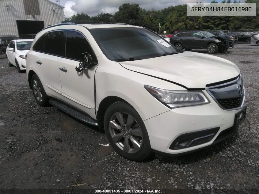 2015 Acura Mdx Advance Pkg W/Entertainment Pkg VIN: 5FRYD4H84FB016980 Lot: 40051435