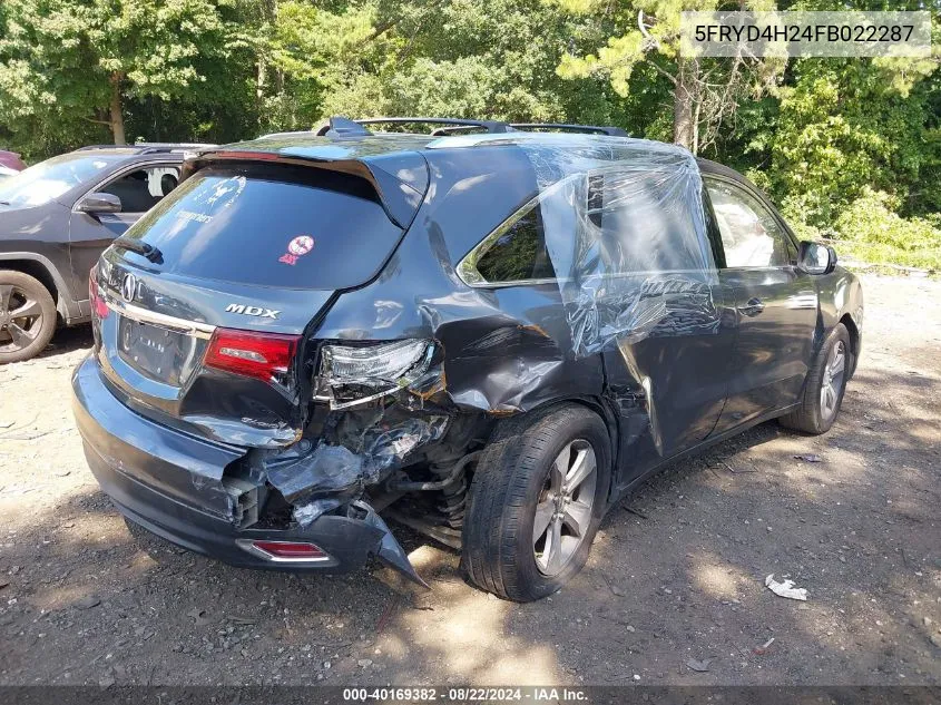 2015 Acura Mdx VIN: 5FRYD4H24FB022287 Lot: 40169382