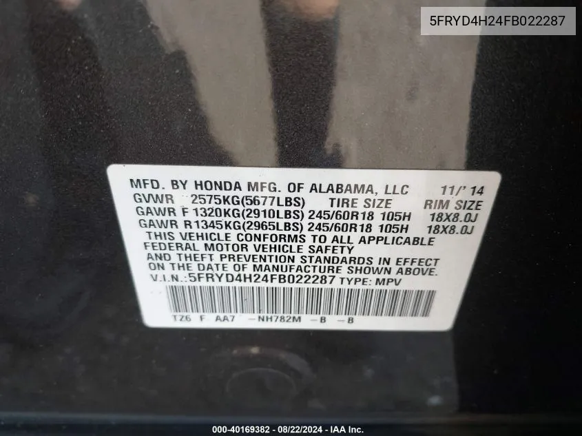 5FRYD4H24FB022287 2015 Acura Mdx