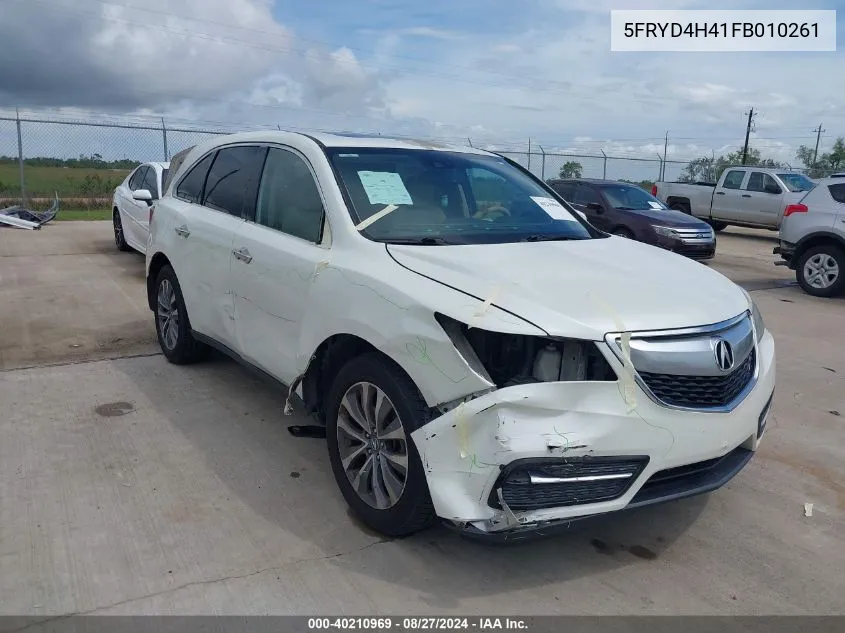 2015 Acura Mdx Technology Package VIN: 5FRYD4H41FB010261 Lot: 40210969