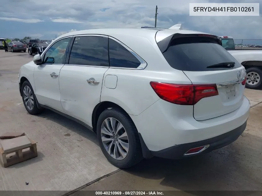 2015 Acura Mdx Technology Package VIN: 5FRYD4H41FB010261 Lot: 40210969