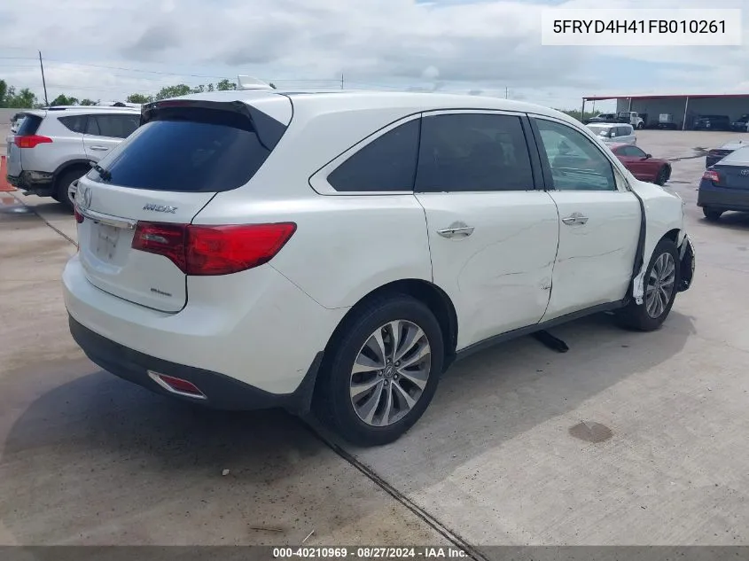 2015 Acura Mdx Technology Package VIN: 5FRYD4H41FB010261 Lot: 40210969