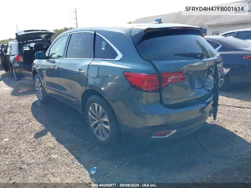 2015 Acura Mdx Technology Package VIN: 5FRYD4H47FB001614 Lot: 40285977