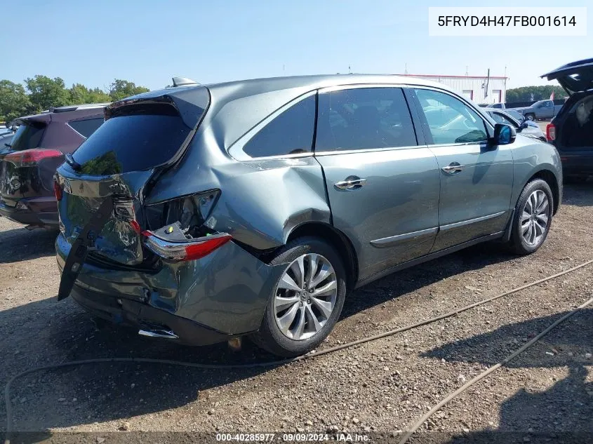 2015 Acura Mdx Technology Package VIN: 5FRYD4H47FB001614 Lot: 40285977