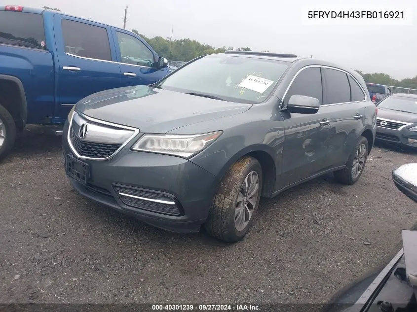 2015 Acura Mdx Technology VIN: 5FRYD4H43FB016921 Lot: 40301239