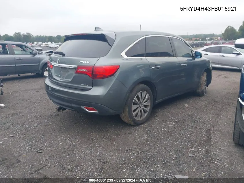 2015 Acura Mdx Technology VIN: 5FRYD4H43FB016921 Lot: 40301239