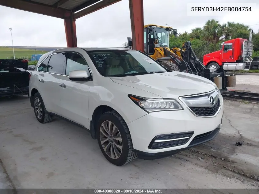 2015 Acura Mdx Technology VIN: 5FRYD3H42FB004754 Lot: 40308820