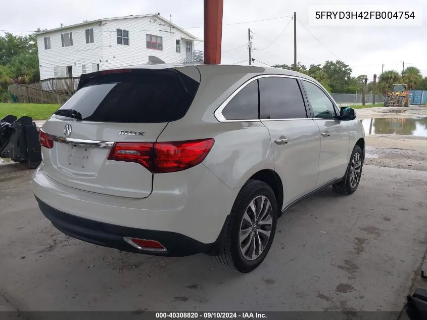 2015 Acura Mdx Technology VIN: 5FRYD3H42FB004754 Lot: 40308820