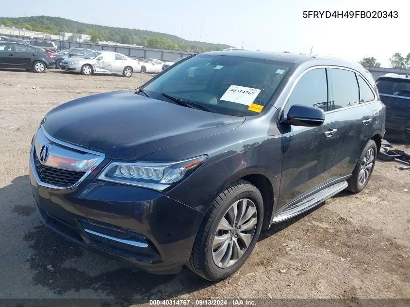 2015 Acura Mdx Technology Package VIN: 5FRYD4H49FB020343 Lot: 40314767