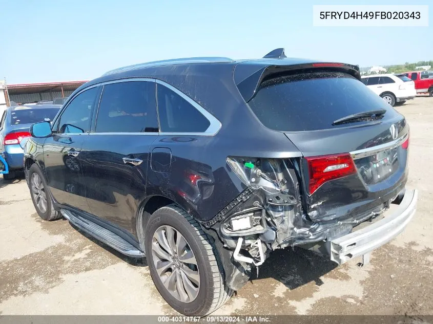 2015 Acura Mdx Technology Package VIN: 5FRYD4H49FB020343 Lot: 40314767