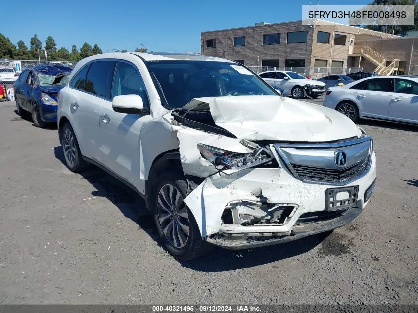 2015 Acura Mdx Technology Package VIN: 5FRYD3H48FB008498 Lot: 40321495