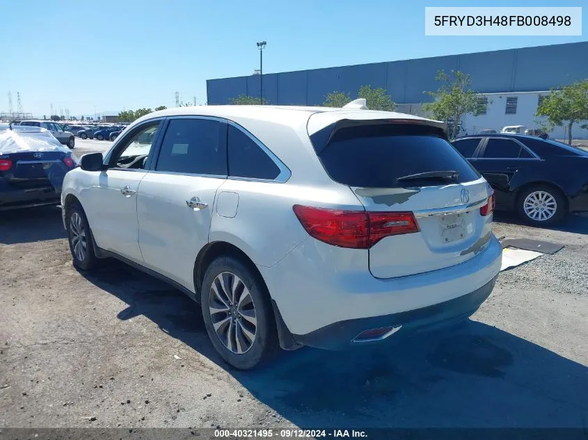 2015 Acura Mdx Technology Package VIN: 5FRYD3H48FB008498 Lot: 40321495