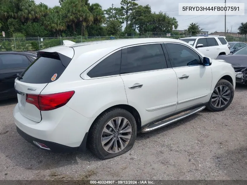 2015 Acura Mdx Technology VIN: 5FRYD3H44FB007591 Lot: 40324907