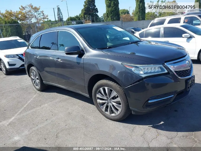 2015 Acura Mdx Technology Pkg W/Entertainment Pkg VIN: 5FRYD3H63FB004795 Lot: 40326557