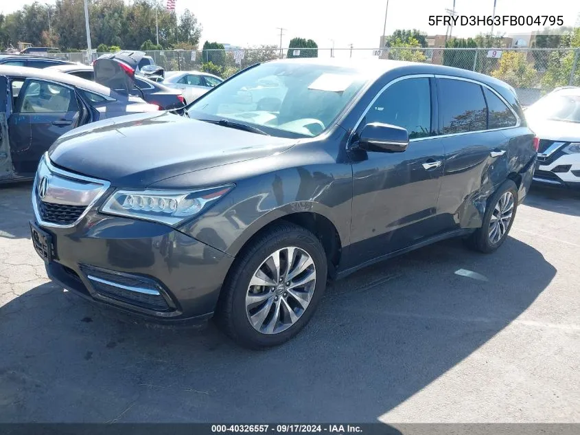 2015 Acura Mdx Technology Pkg W/Entertainment Pkg VIN: 5FRYD3H63FB004795 Lot: 40326557