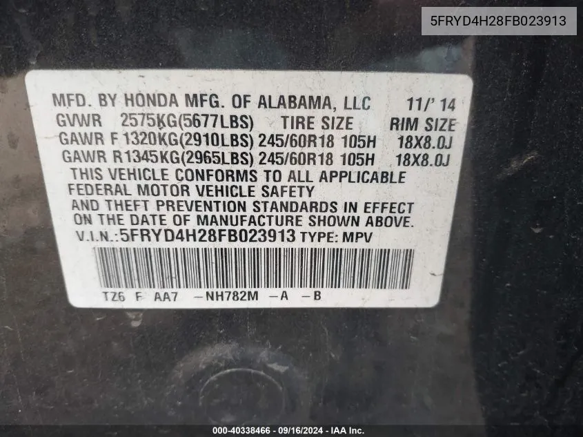 5FRYD4H28FB023913 2015 Acura Mdx