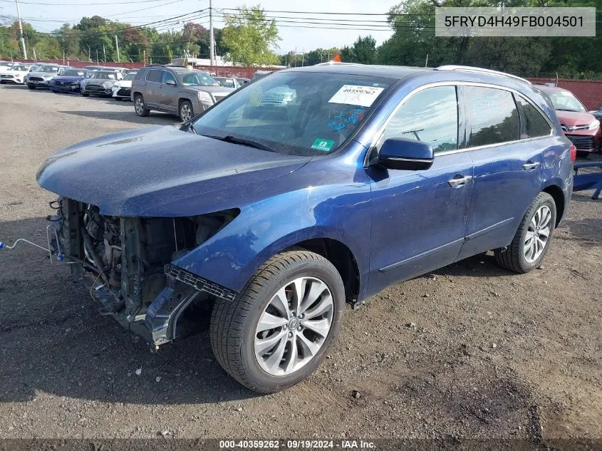 2015 Acura Mdx Technology Package VIN: 5FRYD4H49FB004501 Lot: 40359262