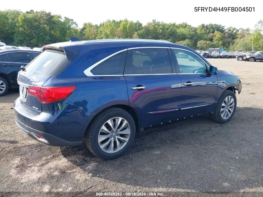 2015 Acura Mdx Technology Package VIN: 5FRYD4H49FB004501 Lot: 40359262