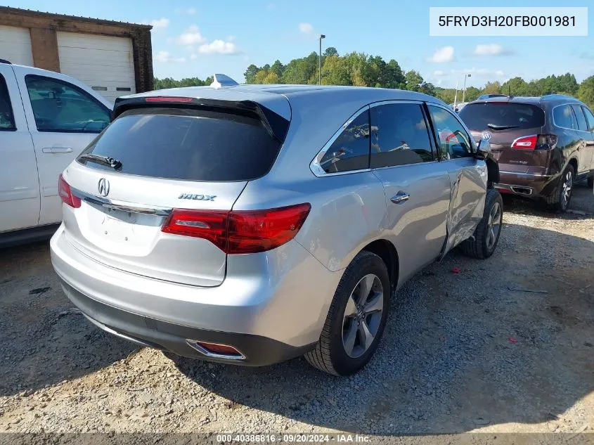 2015 Acura Mdx VIN: 5FRYD3H20FB001981 Lot: 40386816