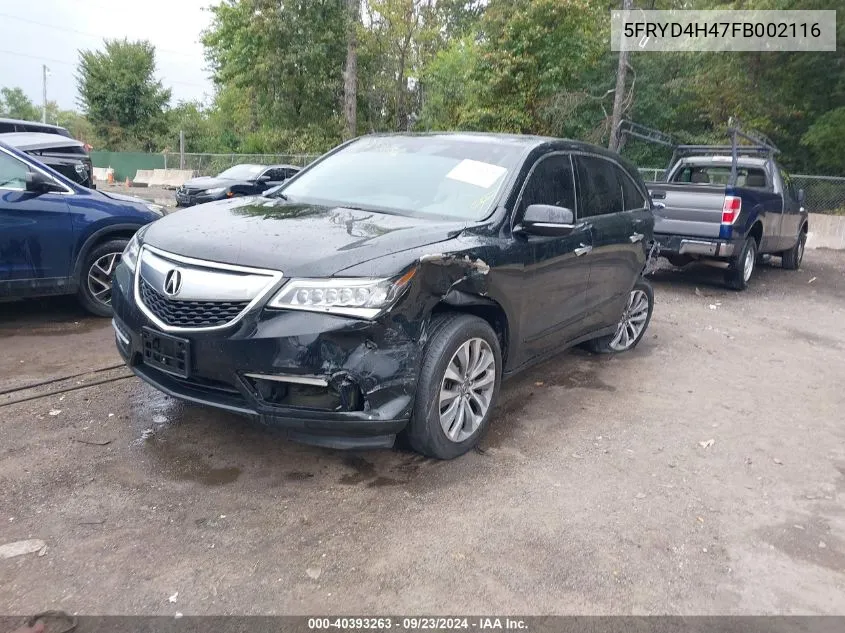 2015 Acura Mdx Technology Package VIN: 5FRYD4H47FB002116 Lot: 40393263