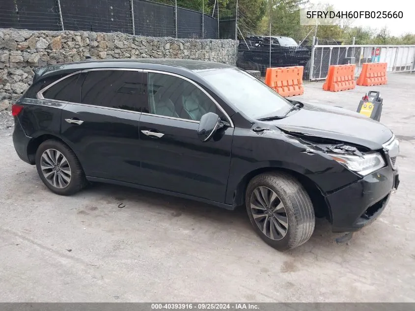 2015 Acura Mdx Technology Pkg W/Entertainment Pkg VIN: 5FRYD4H60FB025660 Lot: 40393916