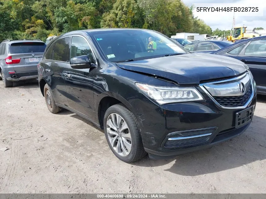 2015 Acura Mdx Technology VIN: 5FRYD4H48FB028725 Lot: 40400698