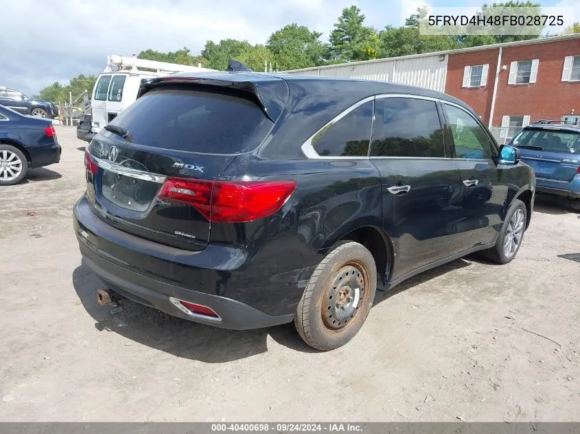 2015 Acura Mdx Technology VIN: 5FRYD4H48FB028725 Lot: 40400698