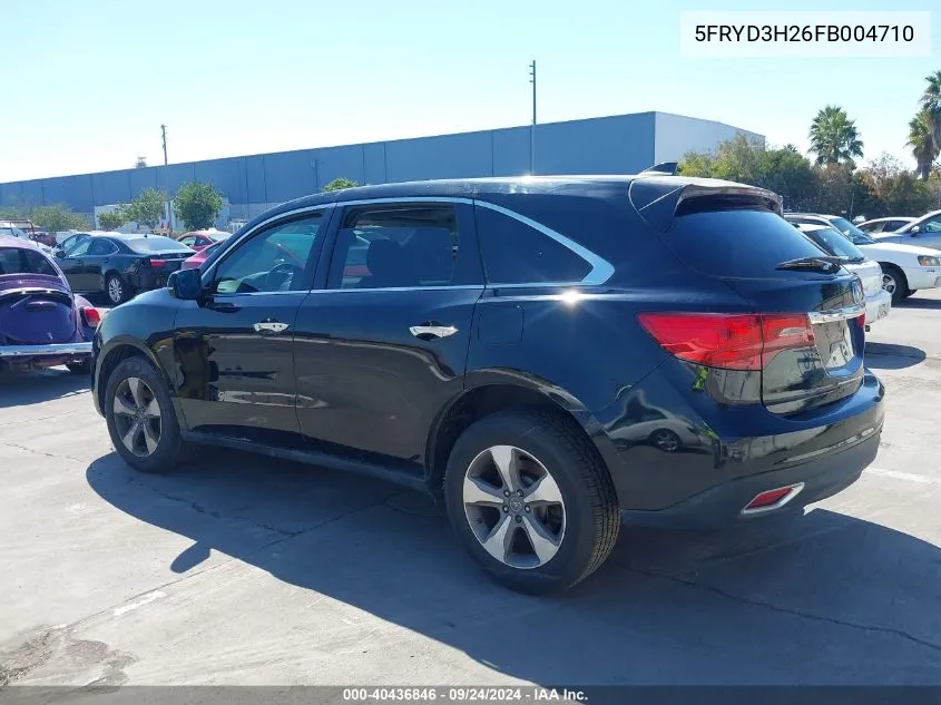 2015 Acura Mdx VIN: 5FRYD3H26FB004710 Lot: 40436846