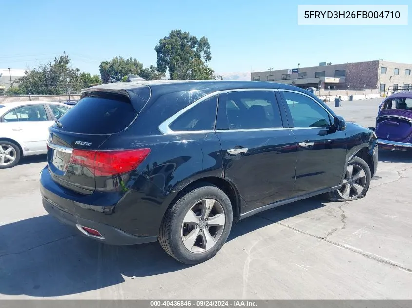 2015 Acura Mdx VIN: 5FRYD3H26FB004710 Lot: 40436846