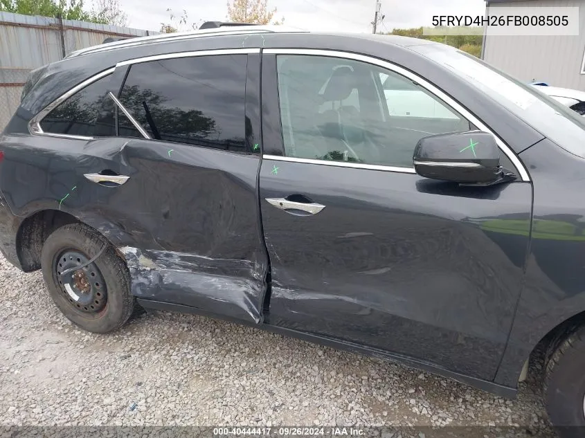 2015 Acura Mdx VIN: 5FRYD4H26FB008505 Lot: 40444417