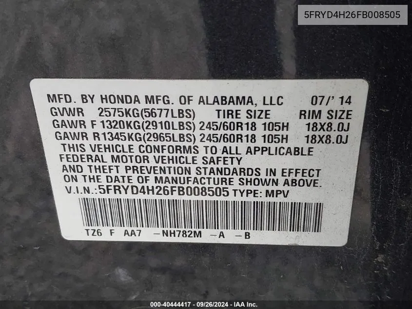 5FRYD4H26FB008505 2015 Acura Mdx