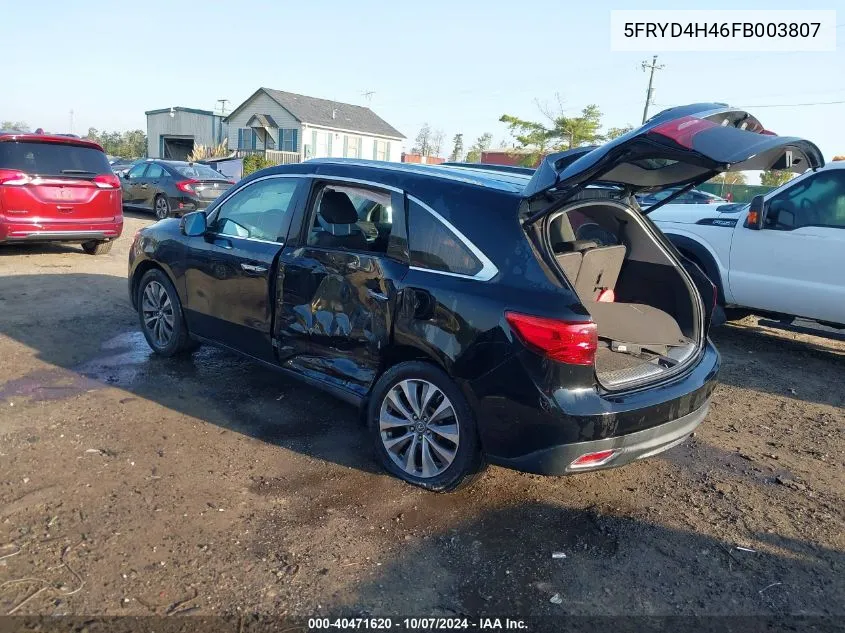 2015 Acura Mdx Technology Package VIN: 5FRYD4H46FB003807 Lot: 40471620