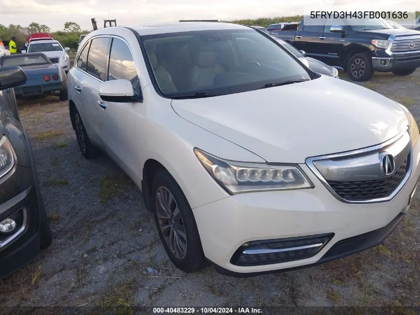 2015 Acura Mdx Technology Package VIN: 5FRYD3H43FB001636 Lot: 40483229