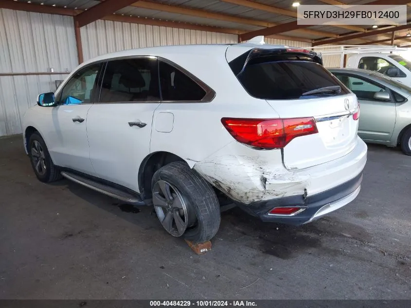 2015 Acura Mdx VIN: 5FRYD3H29FB012400 Lot: 40484229