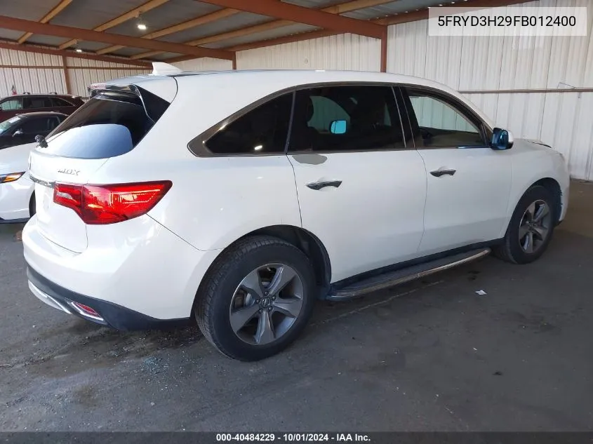 2015 Acura Mdx VIN: 5FRYD3H29FB012400 Lot: 40484229