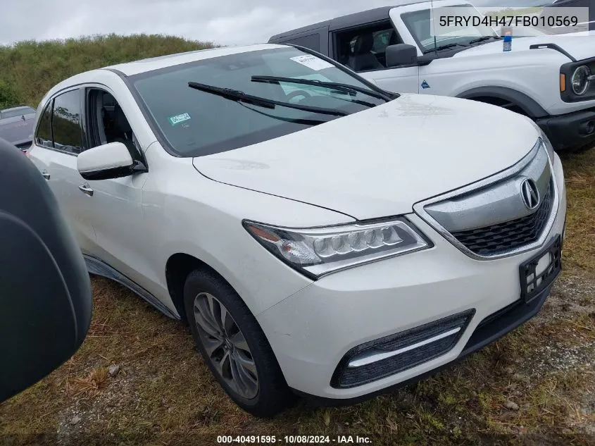 2015 Acura Mdx Technology VIN: 5FRYD4H47FB010569 Lot: 40491595