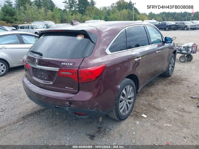 2015 Acura Mdx Technology Package VIN: 5FRYD4H43FB008088 Lot: 40492488