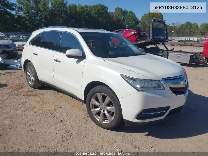 2015 Acura Mdx Advance Pkg W/Entertainment Pkg VIN: 5FRYD3H83FB013126 Lot: 40503362