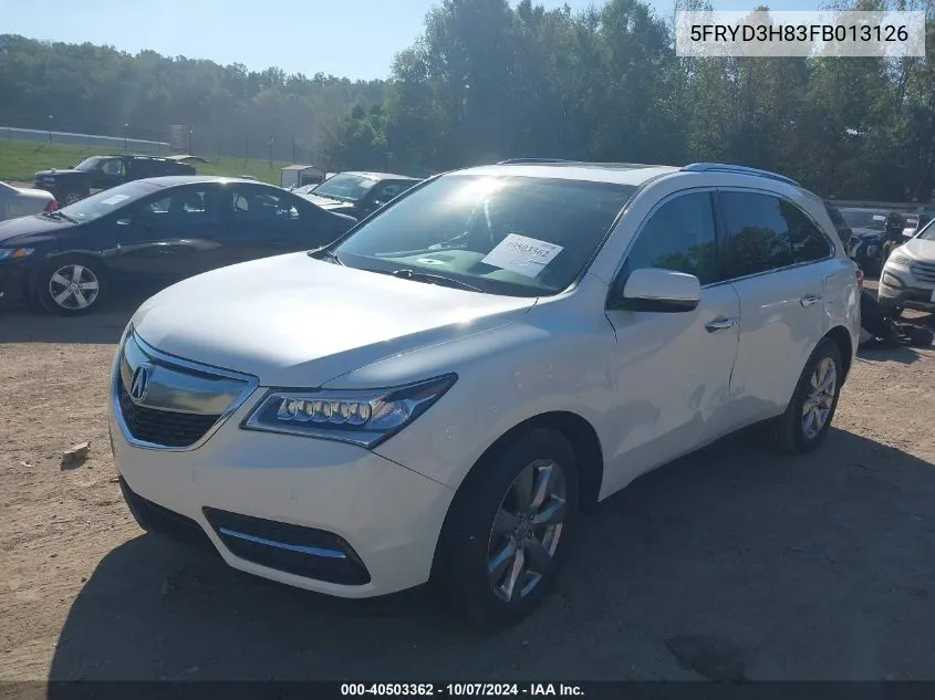 2015 Acura Mdx Advance Pkg W/Entertainment Pkg VIN: 5FRYD3H83FB013126 Lot: 40503362