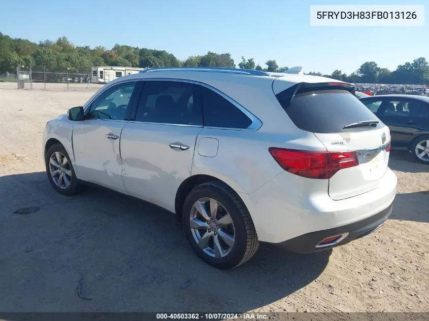 2015 Acura Mdx Advance Pkg W/Entertainment Pkg VIN: 5FRYD3H83FB013126 Lot: 40503362