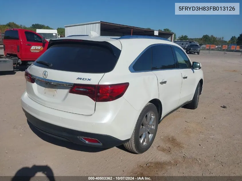 2015 Acura Mdx Advance Pkg W/Entertainment Pkg VIN: 5FRYD3H83FB013126 Lot: 40503362