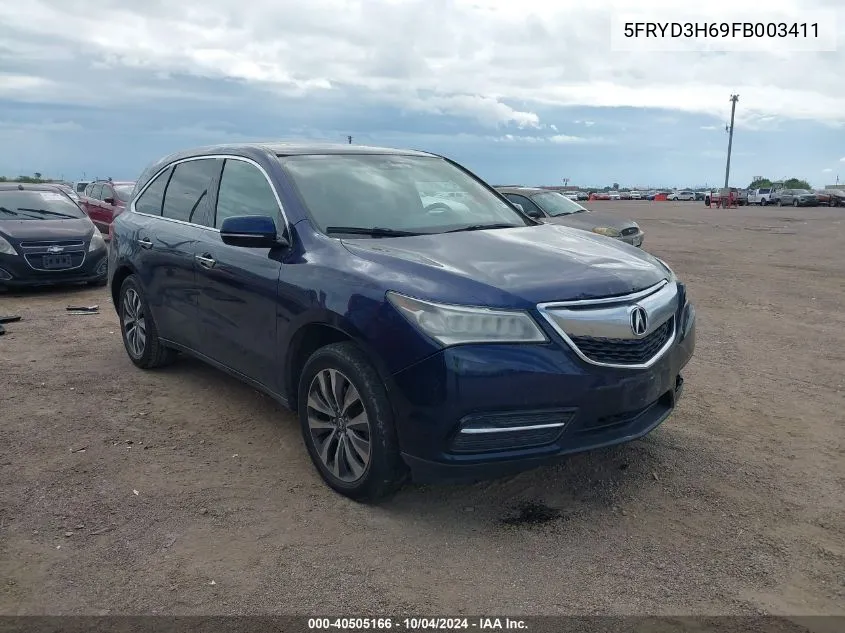 2015 Acura Mdx Technology Pkg W/Entertainment Pkg VIN: 5FRYD3H69FB003411 Lot: 40505166