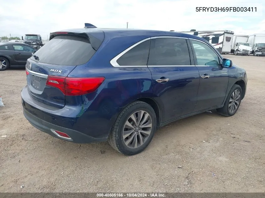 2015 Acura Mdx Technology Pkg W/Entertainment Pkg VIN: 5FRYD3H69FB003411 Lot: 40505166