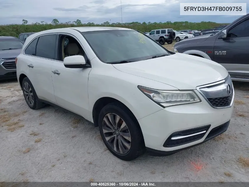 2015 Acura Mdx Technology VIN: 5FRYD3H47FB009755 Lot: 40525360