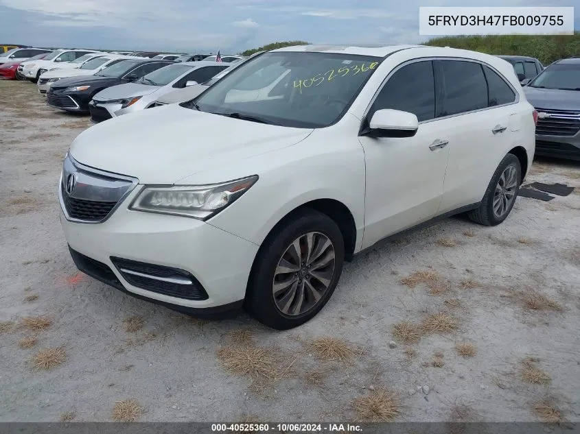 2015 Acura Mdx Technology VIN: 5FRYD3H47FB009755 Lot: 40525360