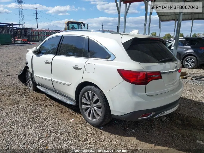 2015 Acura Mdx Technology Package VIN: 5FRYD4H43FB007040 Lot: 40593060