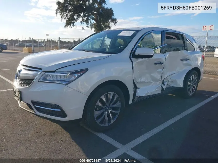 2015 Acura Mdx Technology Pkg W/Entertainment Pkg VIN: 5FRYD3H60FB001269 Lot: 40729157